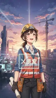 未来都市を築く少女の夕陽