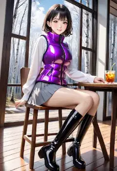 紫ダウンベスト