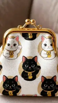 招き猫柄のがま口財布(フォトリアリズム)