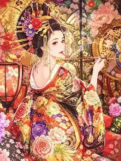 煙をくゆらす華麗な花魁