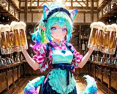 10枚）ビールジョッキを運ぶケモ耳エルフさん