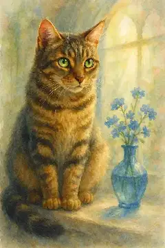 窓辺の忘れな草と猫の秘密