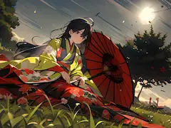 和服でお月見