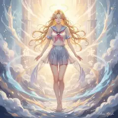 Having successfully synchronized with the energy of the heavens, she smiles shyly.
