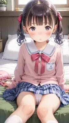 【サンプル】ブラウス＆チェックのスカート姿の〇リJ〇ちゃんたちが座りパンチラ（6枚）
