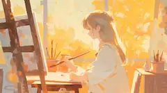 キャンバスに向かって