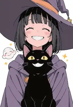 魔女ちゃんと黒猫の笑顔魔法時間