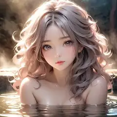 温泉に浮かぶ銀髪の少女
