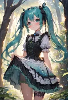 朝日が差し込む森の中の少女