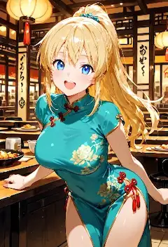 中華街の笑顔のウェイトレス