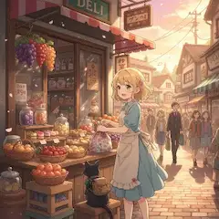 果物屋の少女と猫の夕暮れ冒険