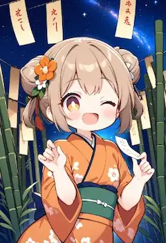 短冊と浴衣姿の少女