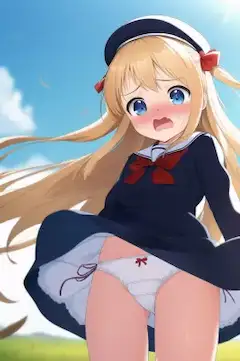 突風に驚く金髪少女 その4