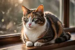 窓辺の三毛猫と夕陽の秘密