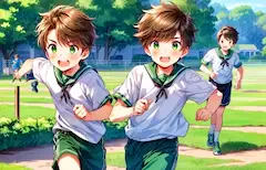 教育の一環で、体育で走るブラウン髪の少年…！！(2枚)