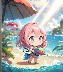 海を満喫するチビ婚活さん