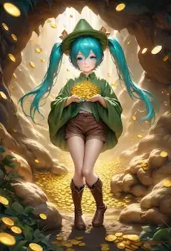金貨を見つけて喜んでいるノームの少女