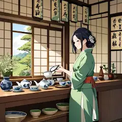 緑の着物と茶の香り(風景)