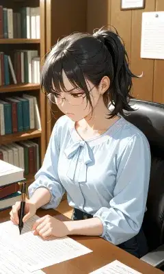 執筆中の女史