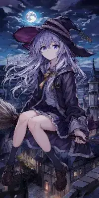 空の上で箒を跨っているイレイナ🧹