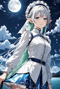 月夜に微笑む銀髪エルフ