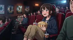 映画館で夢中になるポップコーン少女