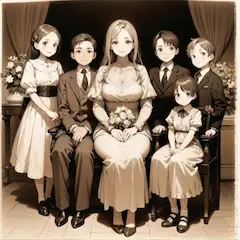 母と子供達の集合写真