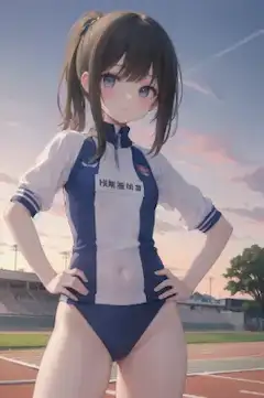 題名　夕焼けと陸上女子高生