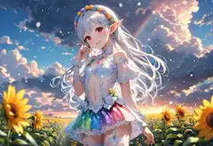 虹のひまわり畑で待つエルフの約束