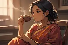サリーの少女と朝の香り