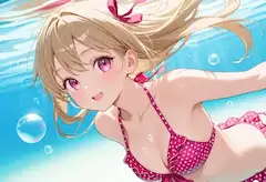海中で輝くピンクのリボン