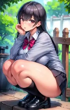しゃがむ美少女