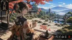 紅葉の庭で富士を望む秋のひととき