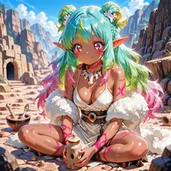 5枚）埴輪を作るケモ耳エルフさん