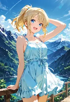 湖畔の風に舞う少女の夏の冒険