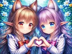 2人でハートマークを作るケモ耳エルフさん