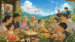 夏の食卓で家族団欒