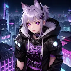 都会の夜と猫耳少女