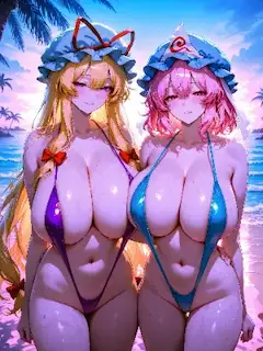 紫様と幽々子様とビーチ