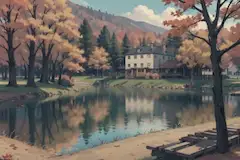 秋の湖畔の宿