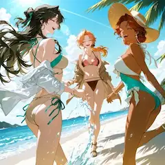 水着美女三人