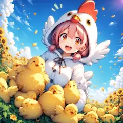 にわとりスーツでひよこ達と戯れる子