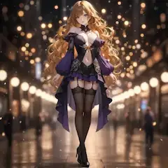 夜の街に輝く金髪の美女