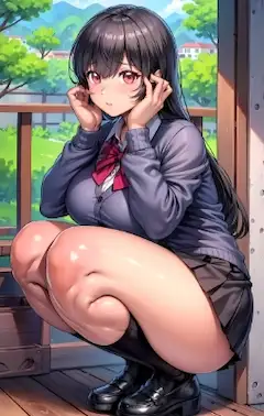 しゃがむムチムチ女の子