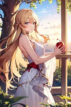陽光の庭で輝く黄金のリンゴ