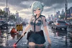 洪水の街に立つ、少女警官の使命