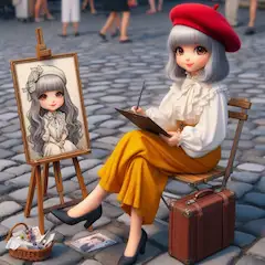 広場の似顔絵画家