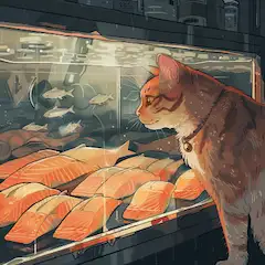 何かおいしそうなものが泳いでるにゃ