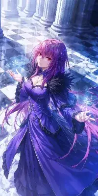神殿の白黒タイルと佇むスカサハスカディ