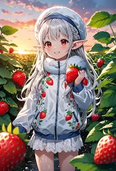 夕陽のイチゴ畑で出会った妖精